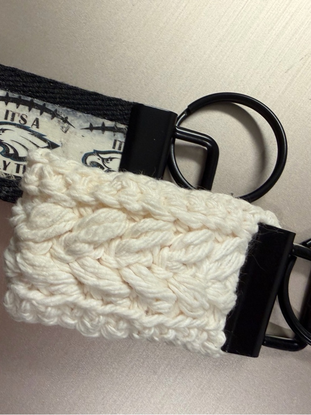 Handmade Cream Crochet Keychain Strap